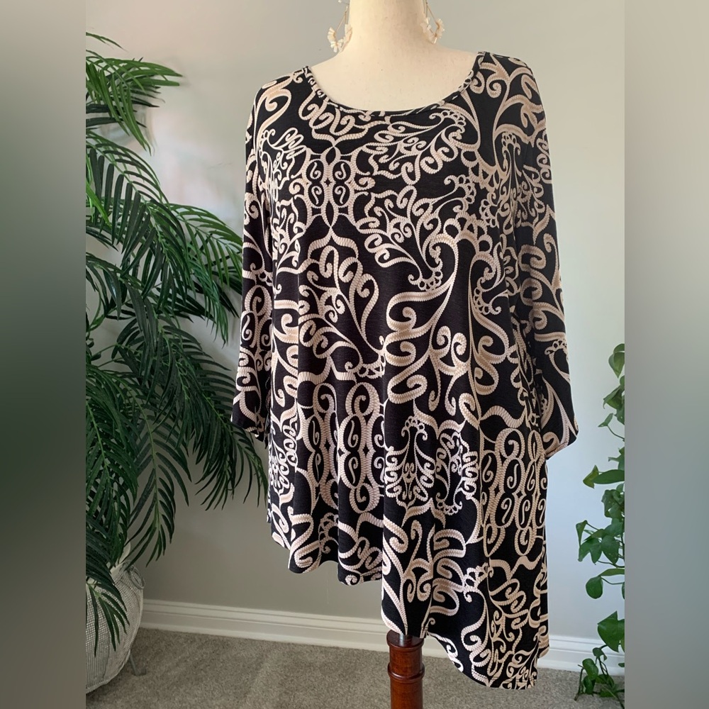 Women black / tan print CATO long sleeve top